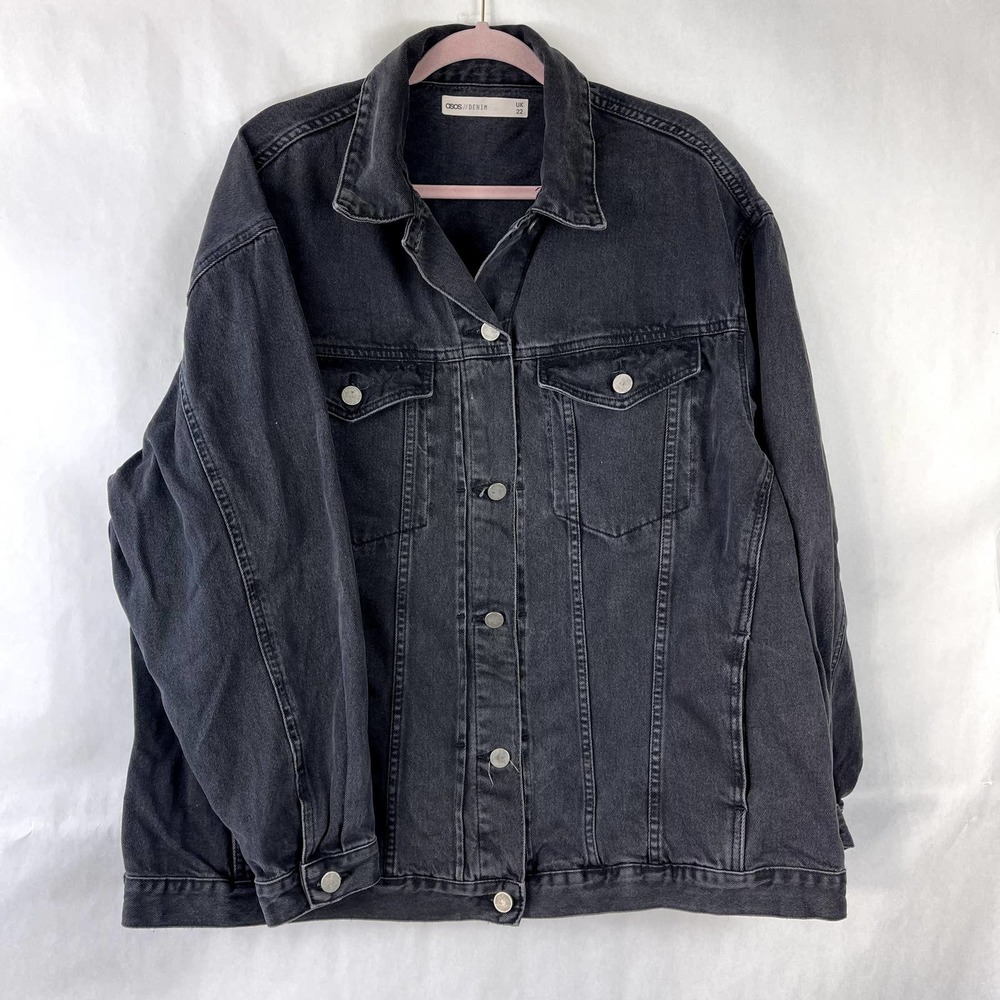 ASOS Black Denim Jean Trucker Jacket Womens Plus Size 22